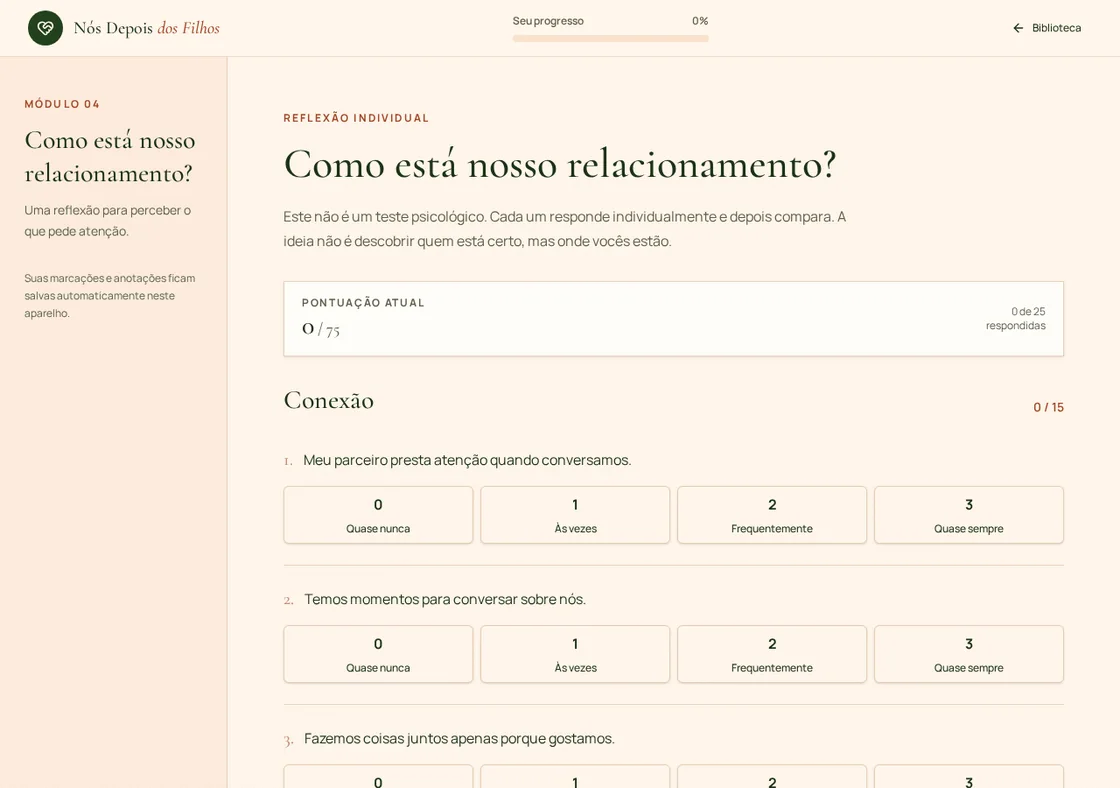 Tela da versão digital: Olhem para a relação com clareza