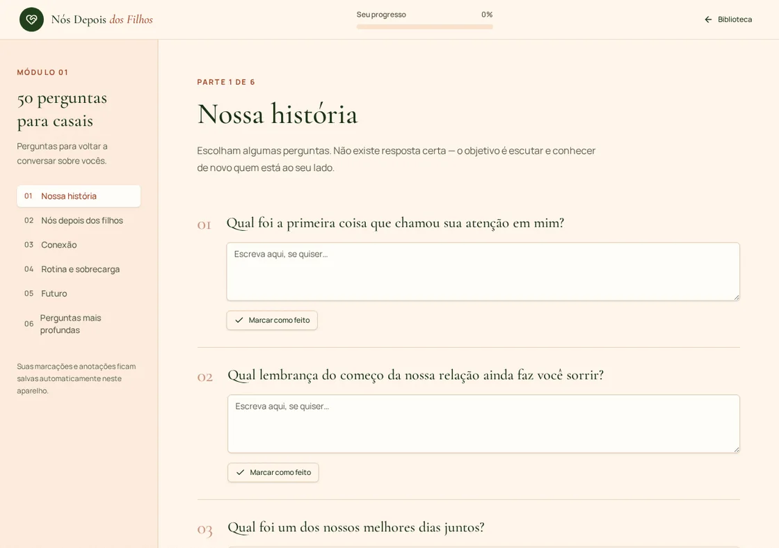 Tela da versão digital: 50 perguntas para casais